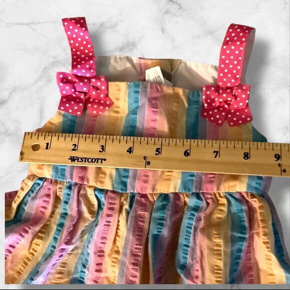 Emily Rose Seersucker Flip Flop Dress 2T Rainbow Striped With Polka Dot Bow - Picture 7 of 13